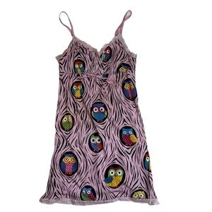 Nick & Nora Pink Owl Sleepwear Dress Size Medium Adjustable Straps Ties at Bust